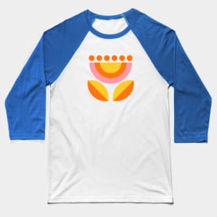 Minimalist Floral in Blue and Orange Baseball T-Shirt